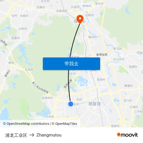 浦龙工业区 to Zhangmutou map