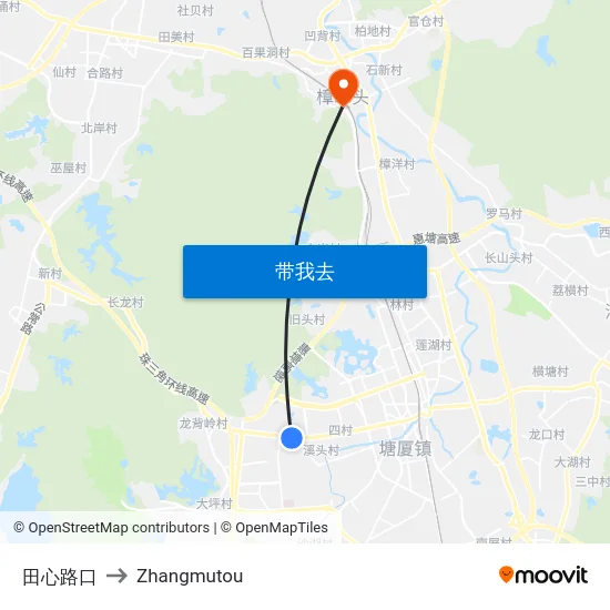 田心路口 to Zhangmutou map