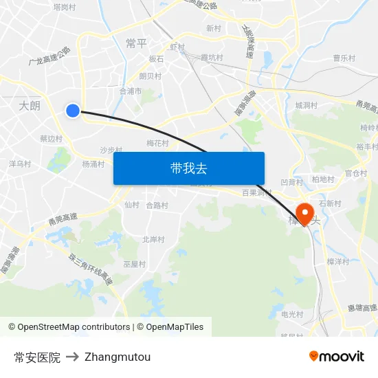 常安医院 to Zhangmutou map