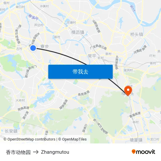 香市动物园 to Zhangmutou map