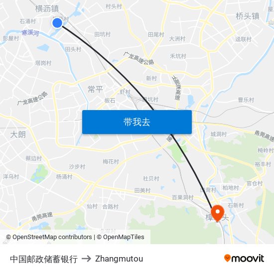 中国邮政储蓄银行 to Zhangmutou map