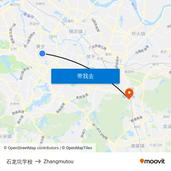 石龙坑学校 to Zhangmutou map