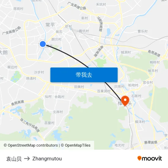 袁山贝 to Zhangmutou map