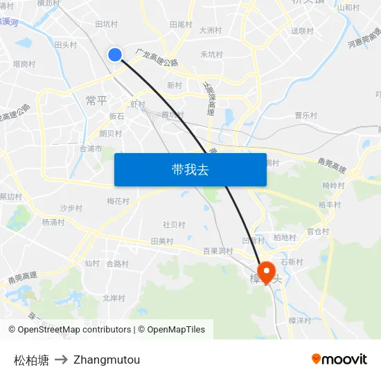 松柏塘 to Zhangmutou map
