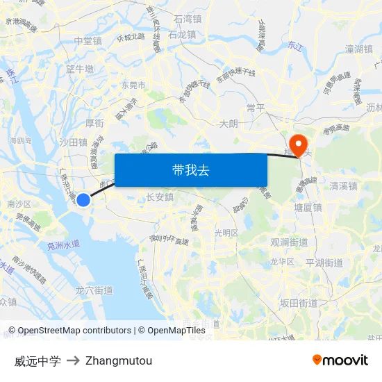 威远中学 to Zhangmutou map