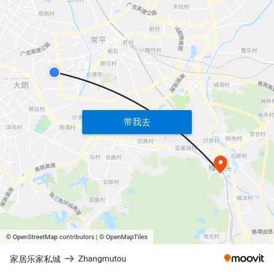 家居乐家私城 to Zhangmutou map