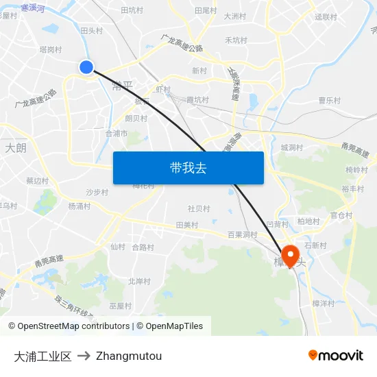 大浦工业区 to Zhangmutou map