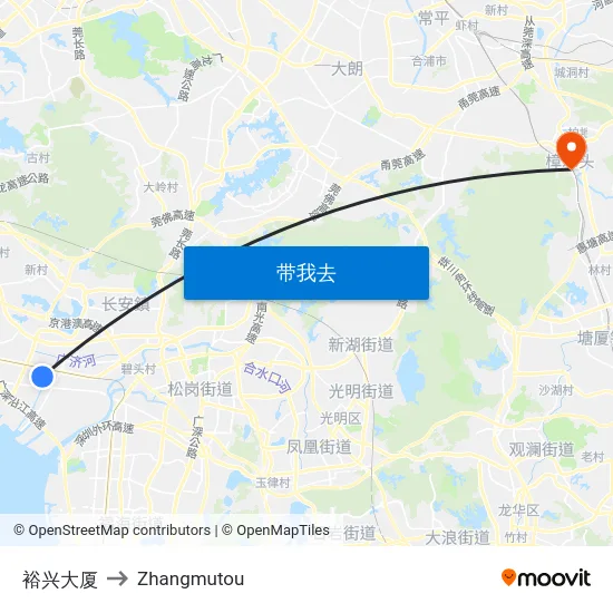 裕兴大厦 to Zhangmutou map