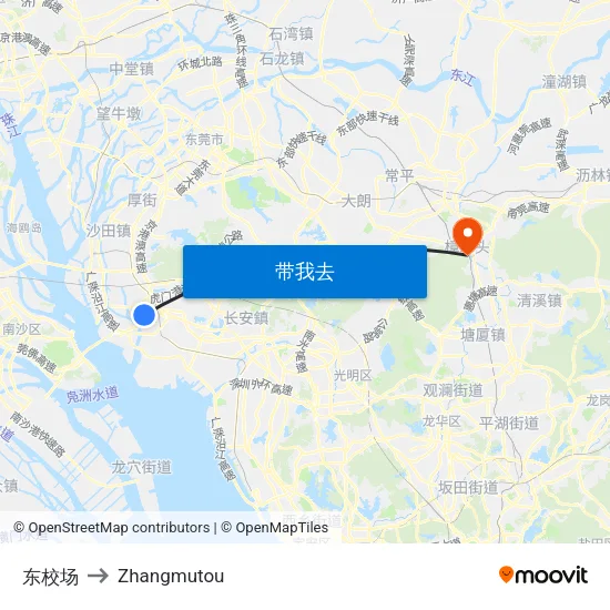 东校场 to Zhangmutou map