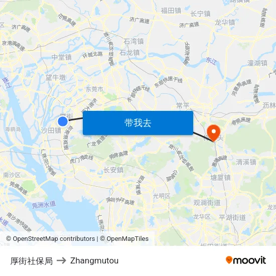 厚街社保局 to Zhangmutou map