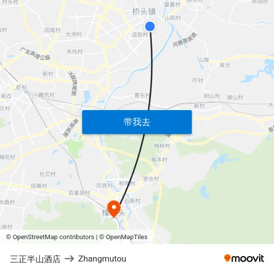 三正半山酒店 to Zhangmutou map