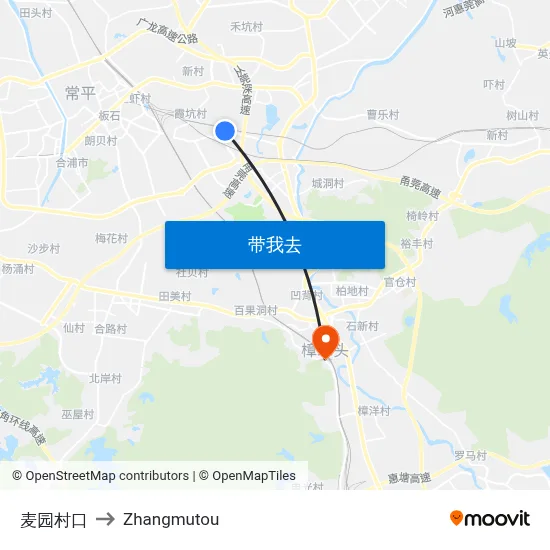麦园村口 to Zhangmutou map