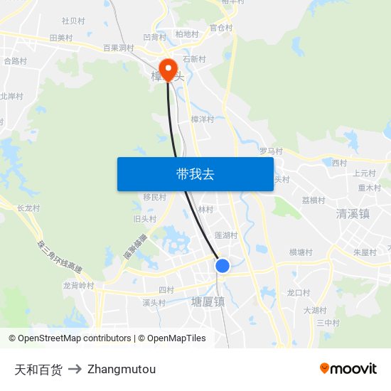 天和百货 to Zhangmutou map