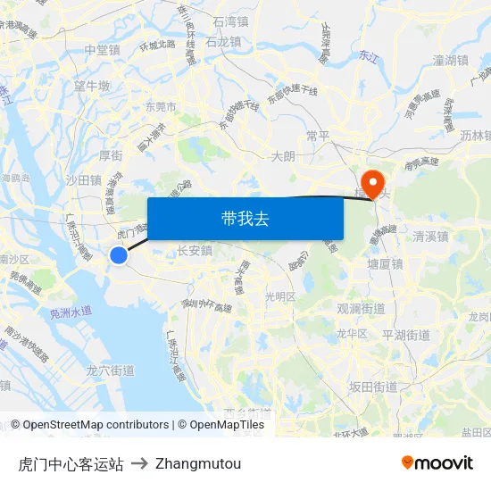 虎门中心客运站 to Zhangmutou map