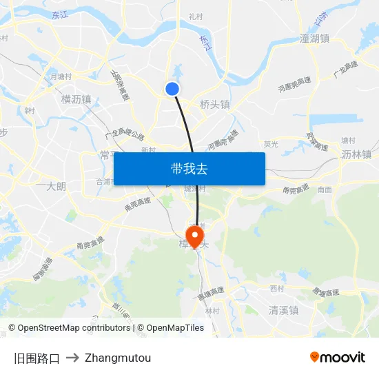 旧围路口 to Zhangmutou map