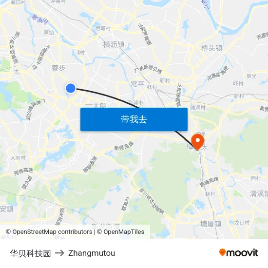 华贝科技园 to Zhangmutou map