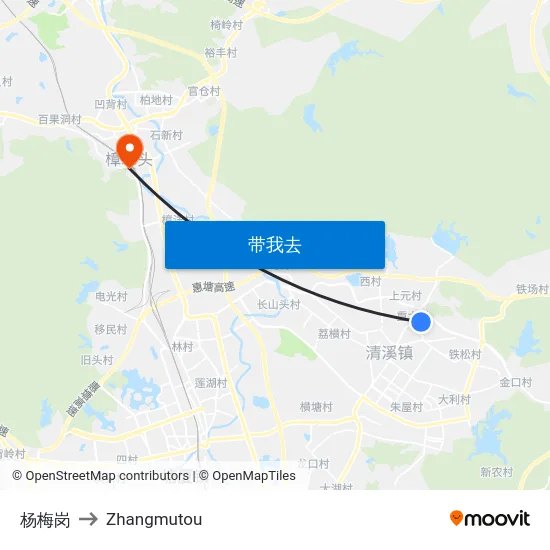 杨梅岗 to Zhangmutou map