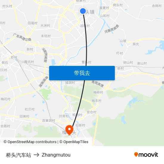 桥头汽车站 to Zhangmutou map