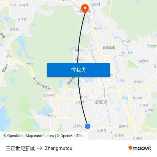 三正世纪新城 to Zhangmutou map