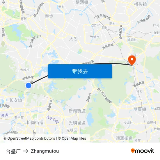台盛厂 to Zhangmutou map