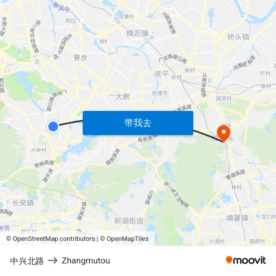 中兴北路 to Zhangmutou map