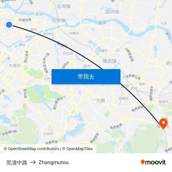 莞潢中路 to Zhangmutou map