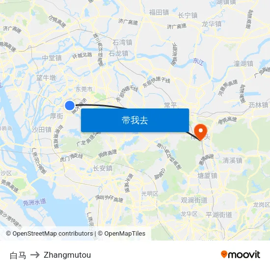 白马 to Zhangmutou map