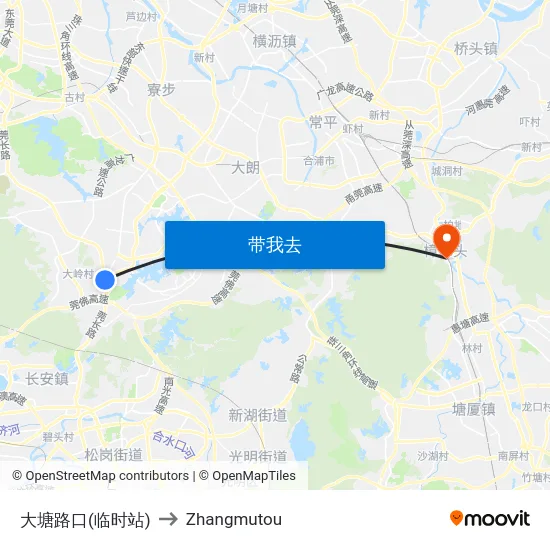 大塘路口(临时站) to Zhangmutou map
