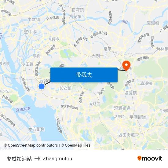 虎威加油站 to Zhangmutou map
