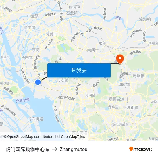 虎门国际购物中心东 to Zhangmutou map