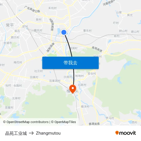 晶苑工业城 to Zhangmutou map