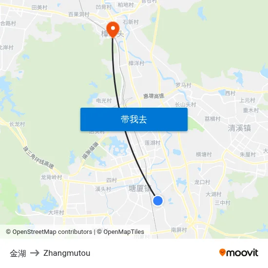 金湖 to Zhangmutou map