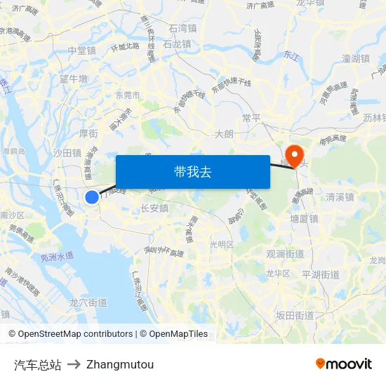 汽车总站 to Zhangmutou map