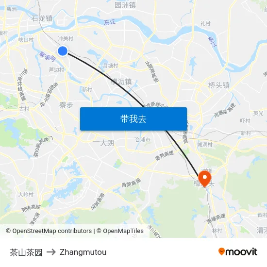 茶山茶园 to Zhangmutou map