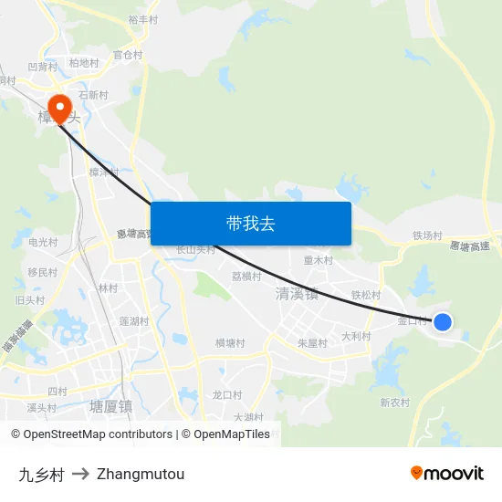 九乡村 to Zhangmutou map