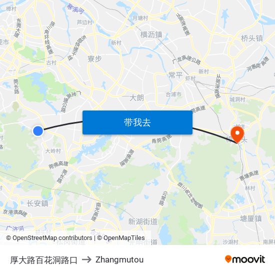 厚大路百花洞路口 to Zhangmutou map