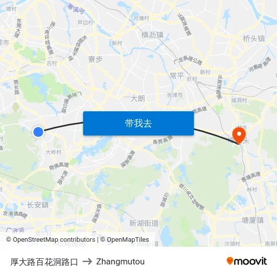 厚大路百花洞路口 to Zhangmutou map