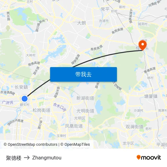 聚德楼 to Zhangmutou map