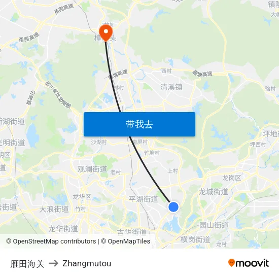 雁田海关 to Zhangmutou map