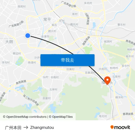 广州本田 to Zhangmutou map