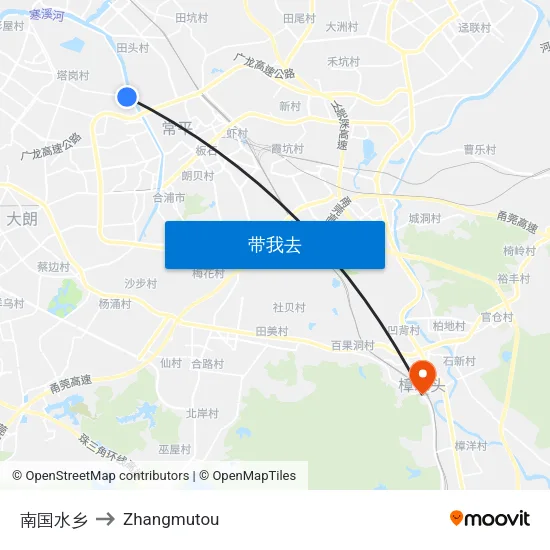 南国水乡 to Zhangmutou map