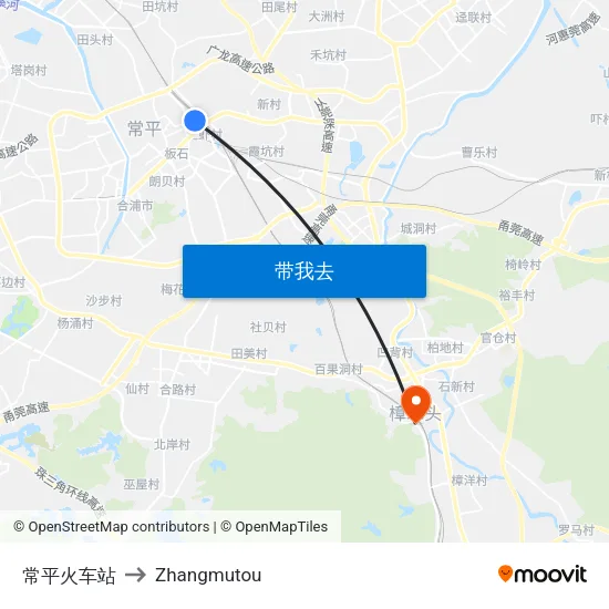 常平火车站 to Zhangmutou map