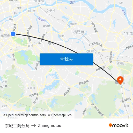 东城工商分局 to Zhangmutou map