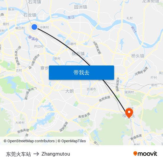 东莞火车站 to Zhangmutou map