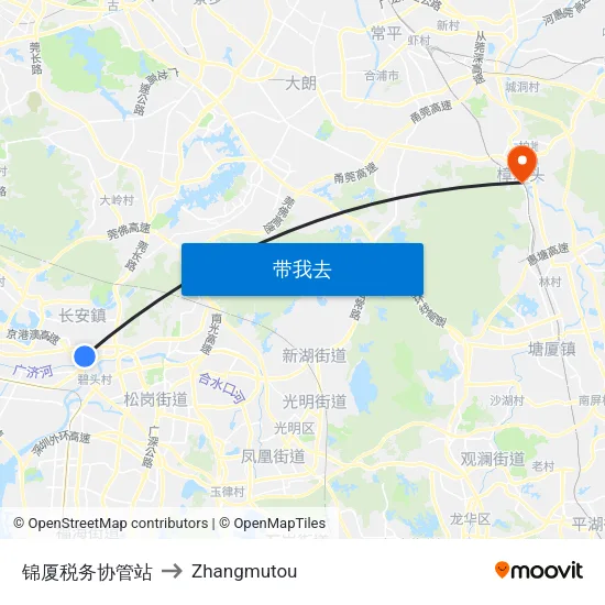 锦厦税务协管站 to Zhangmutou map