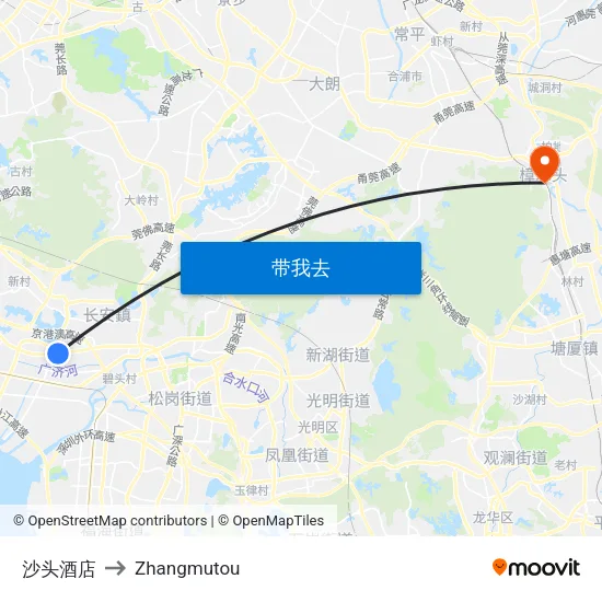 沙头酒店 to Zhangmutou map