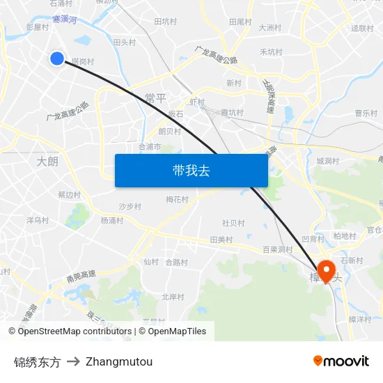 锦绣东方 to Zhangmutou map