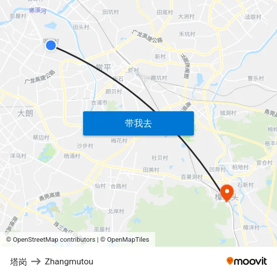 塔岗 to Zhangmutou map