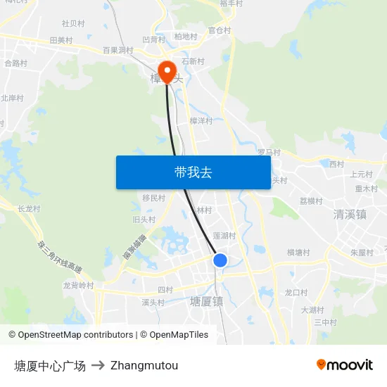 塘厦中心广场 to Zhangmutou map