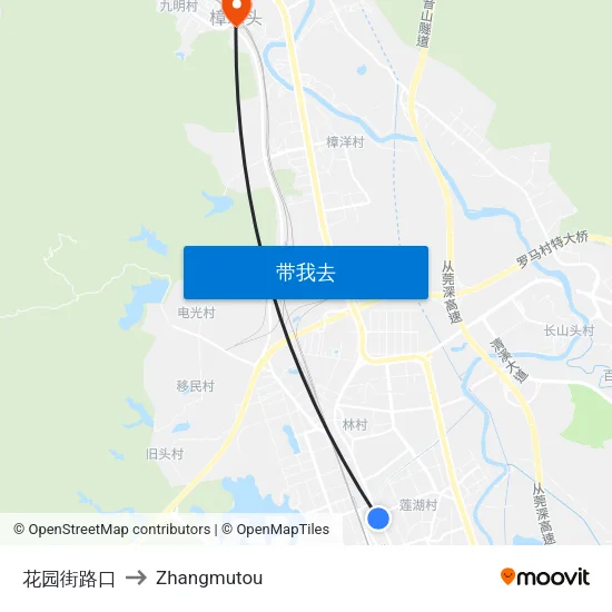 花园街路口 to Zhangmutou map